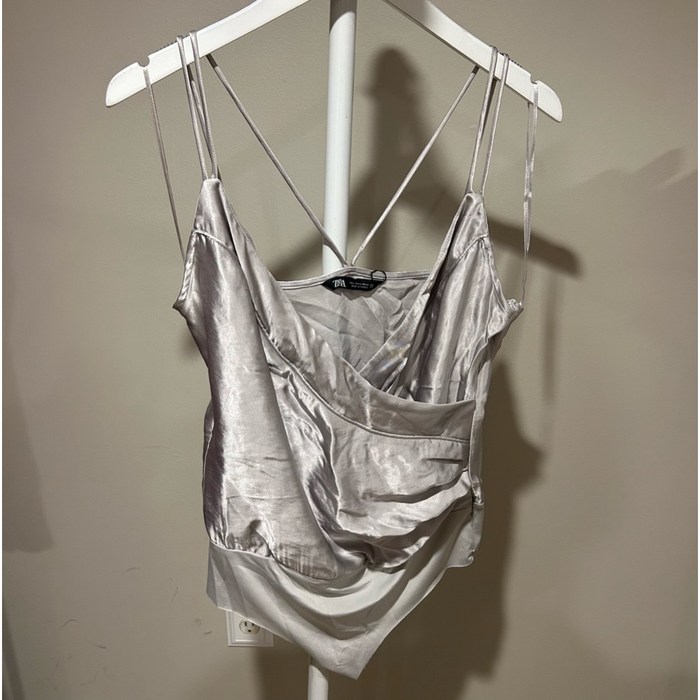 Zara Satin Grey Tank Top Bodysuit NWOT